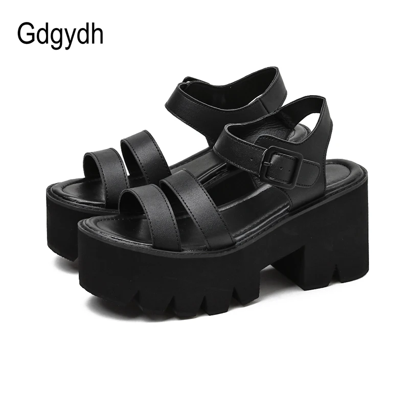 Gdgydh Black Platform Women Sandals Summer Female Shoes Woman Chunky Heel Fashion Buckle Causal Sandals Open Toe