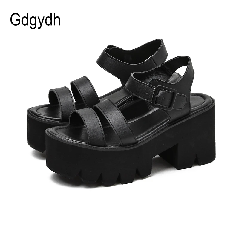 Gdgydh de plataforma para mujer, zapatos informales de tacón de bloque, a la moda, de alta calidad, baratos, color negro, 2022|Sandalias de mujer| - AliExpress