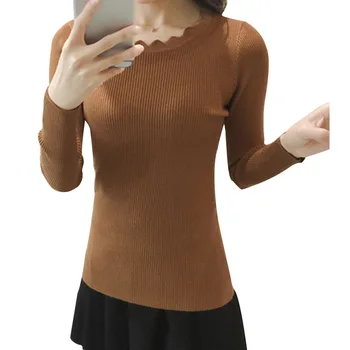 

Autumn Winter Women Knitted Sweaters O-neck Sweater Femme Pullovers lacework Collar Female Loose Tops
