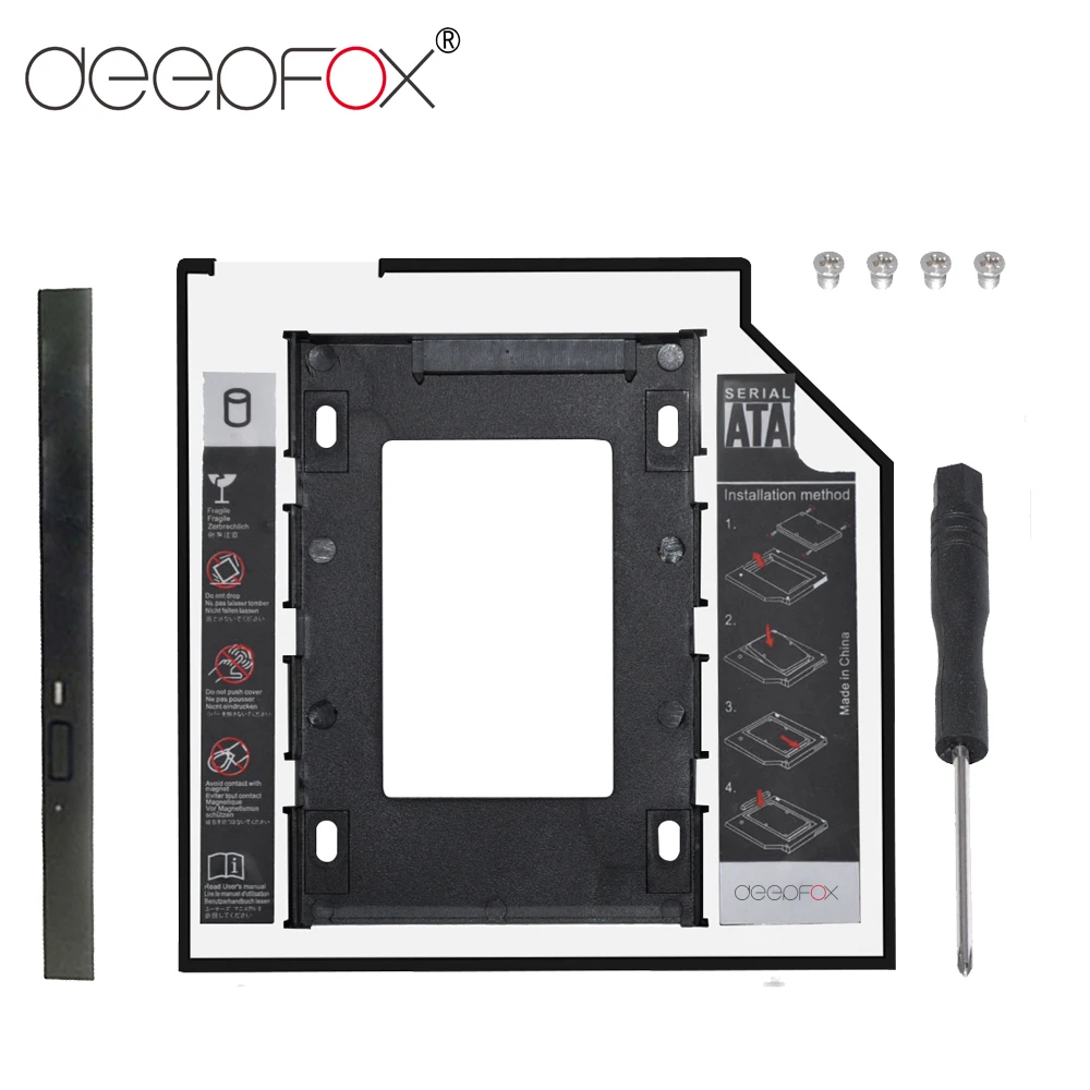 DeepFox Универсальный SATA 3,0 2nd HDD Caddy 9,5 мм для 2," 2 ТБ SSD корпус жесткого диска с светодиодный для ноутбука DVD-ROM Оптический отсек