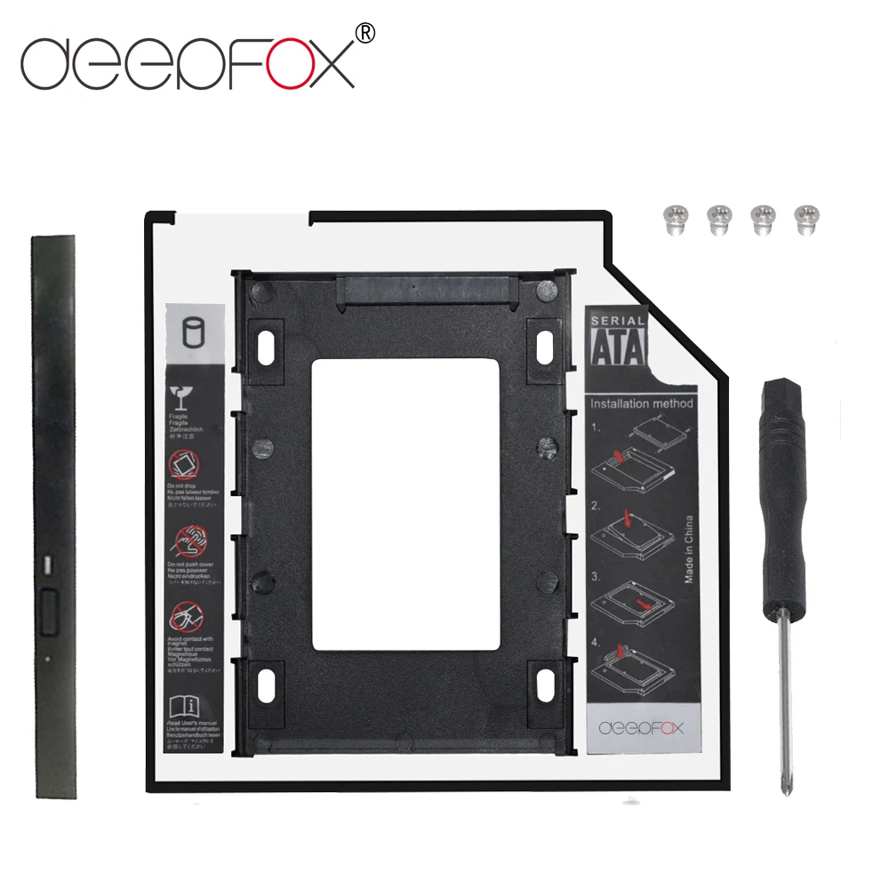 

DeepFox Universal SATA 3.0 2nd HDD Caddy 9.5mm for 2.5" 2TB SSD Case Hard Disk Enclosure with LED for Laptop DVD-ROM Optical Bay