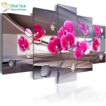 

DUTEY 5D DIY full Square drill diamond painting Cross Stitch Flower 5pcs Embroidery Rhinestones Mosaic decorate home gift