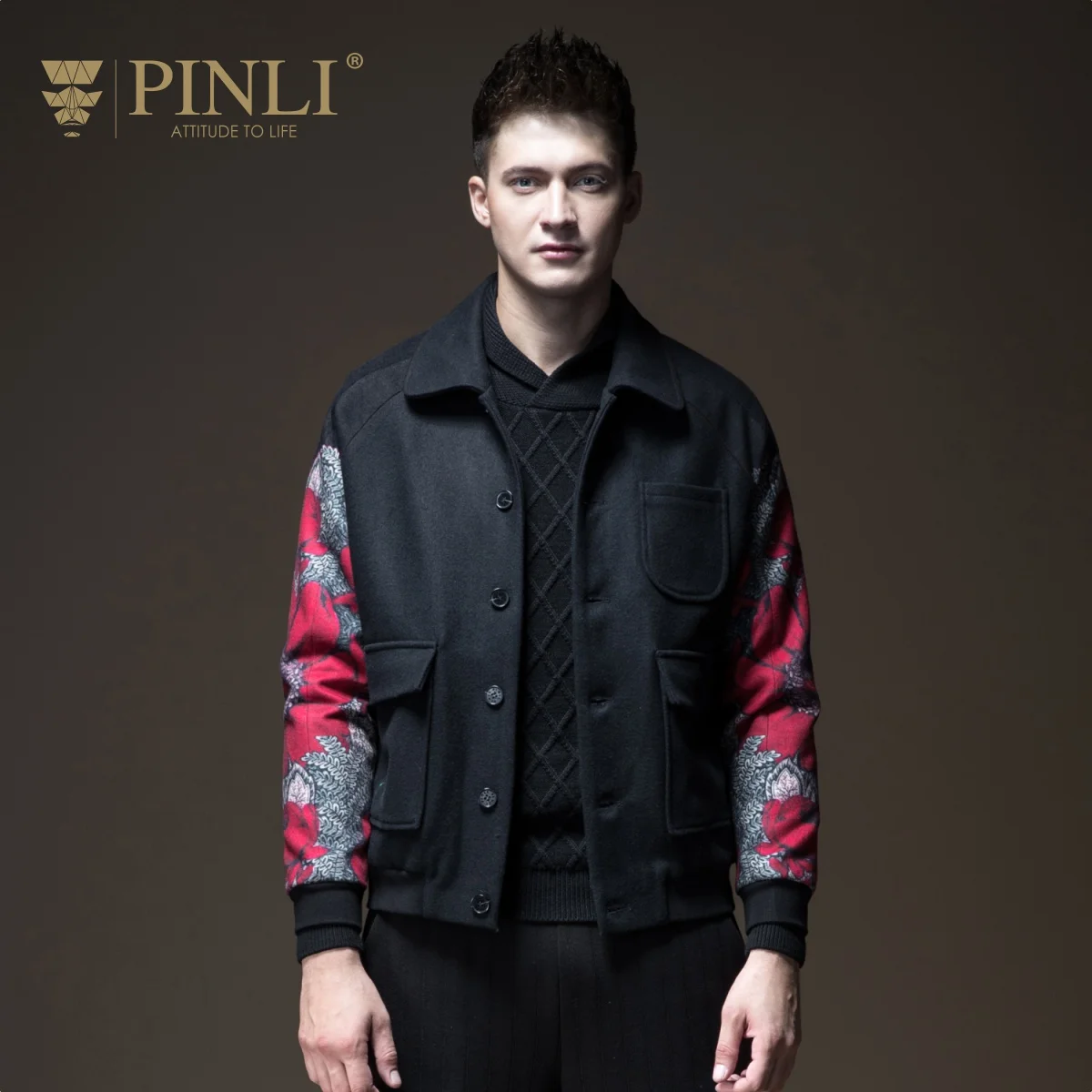Палто Однобортный с полным принтом Pinli продукт, сделанный Для Мужчин's кофта с лацканами печать нового фонда осень B193502580 - Цвет: Black