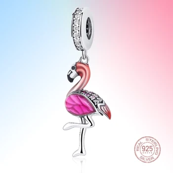 

925 sterling silver flamingo charm bead charms suitable for original charm bracelet pendant ladies fashion DIY jewelry