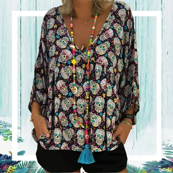 

Womens Skull Printed Halloween Top Shirt Top Women Blouse Fashion Female Ladies Pumpkin Clothing