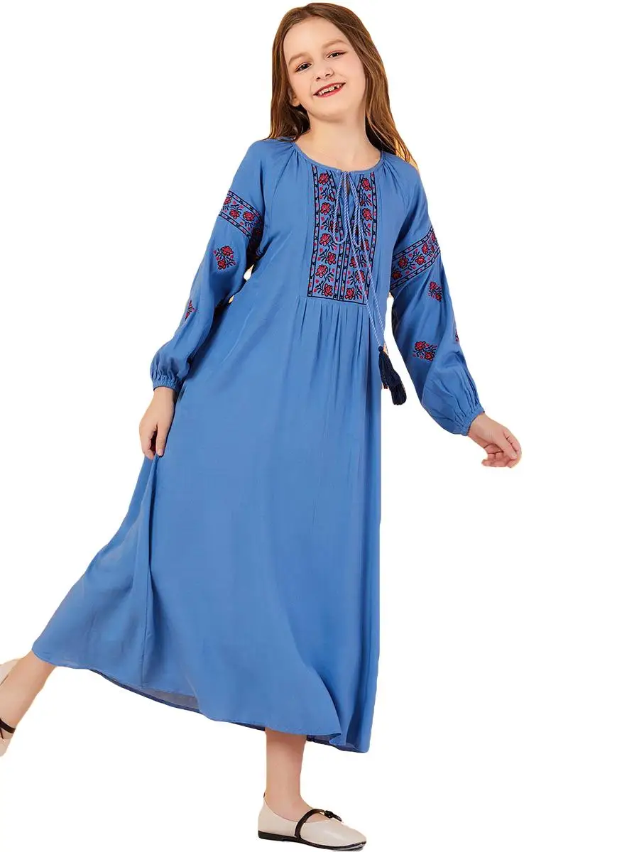 Мусульманская женская вышивка abaya дети девочки кафтан с длинным рукавом платье Родитель Ребенок свободный осень одинаковые комплекты для семьи платье Новинка