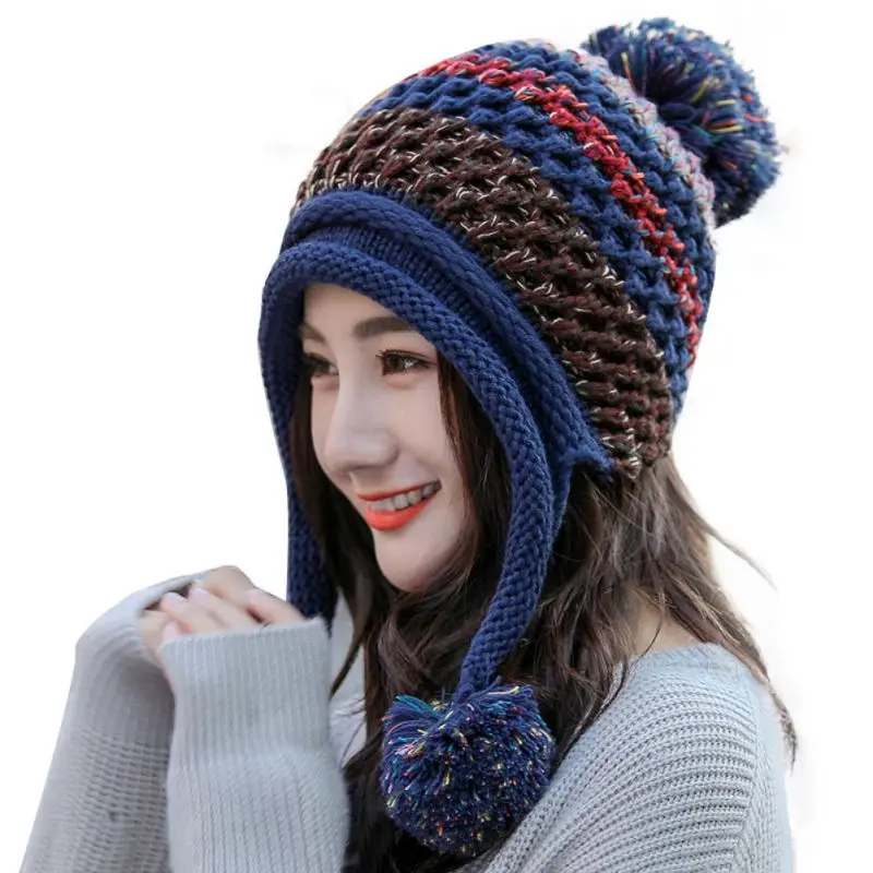 ZQ Женская зимняя вязаная шапочка, шапка для холодной погоды, теплая шапка Skullies, милая Повседневная шапка для девочек - Цвет: ZQ