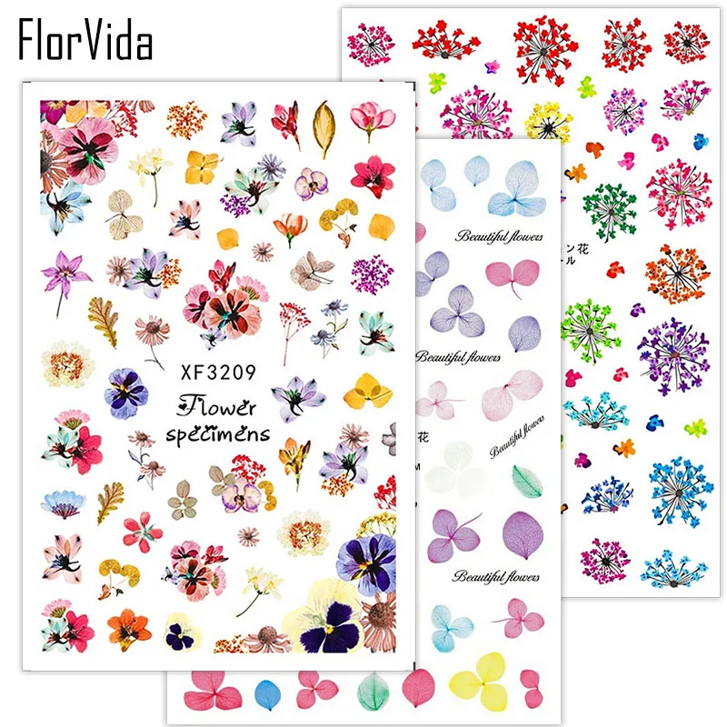 FlorVida 1 шт. сушеные цветы переводная наклейка s для ногтей дизайна Маникюрные