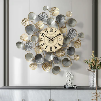 

Euroepan Wrought Iron Wutong Leaf Wall Decorative Clock Wall Hangings Home Livingroom Wall Mural Crafts Hotel Wall Sticker Decor