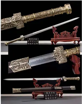 

Handmade High Quality Chinese Kung Fu Sword Sharp HRC60 Octahedral Damascus Steel Blade Wu shu Tai Chi Han Jian Ebano Scabbard