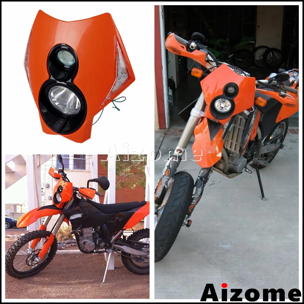 Оранжевый мотоцикл LED головной светильник обтекатель Мотокросс спереди
