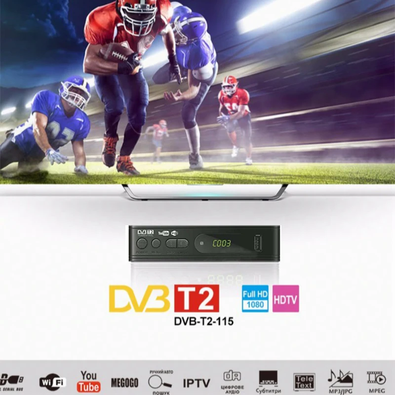 HDMI спутниковый ТВ приемник тюнер Dvb T2 Wifi Usb2.0 Full-HD 1080P Dvb-t2 тюнер ТВ коробка Dvbt2 или антенна Встроенный Русский Руководство