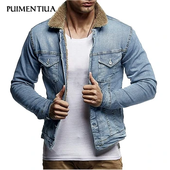 

Puimentiua Men Jacket Coat Jeans Motorcycle Warm Fleece Denim Winter Thicken Cowboy Parka Male Classic Warm Outerwear Coat