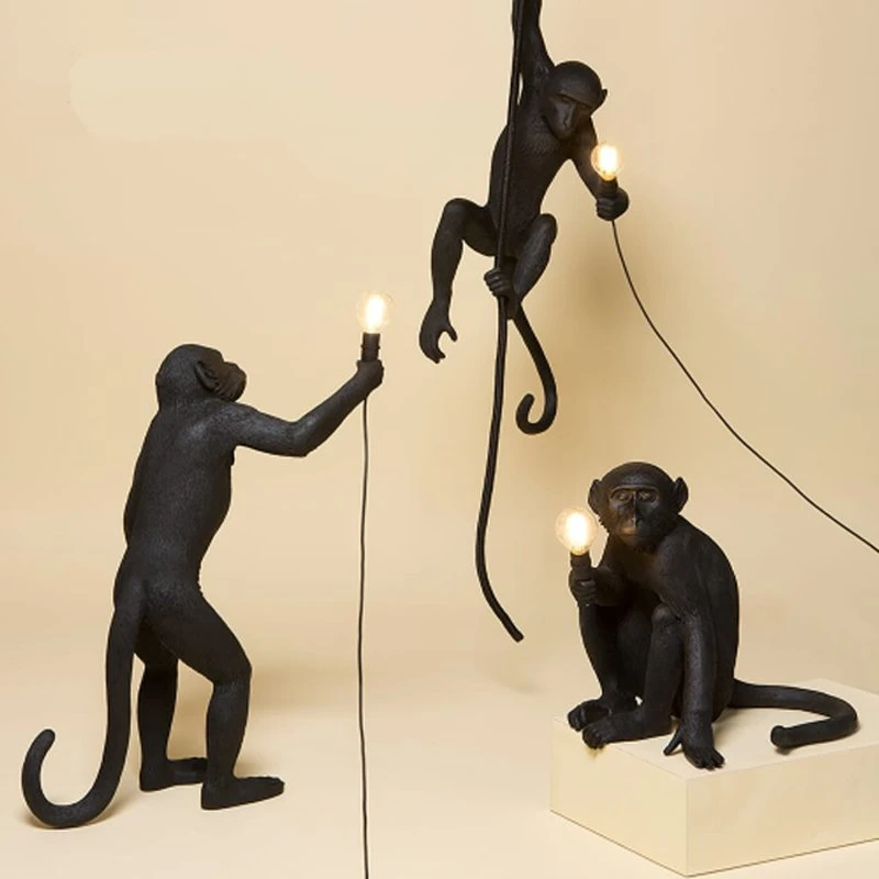 Светодиодный подвесной светильник в виде обезьяны из смолы, черный, белый, золотой, современный пеньковый Канат, лампы для гостиной, художественного салона, кабинета, светодиодный светильник, s Lustre