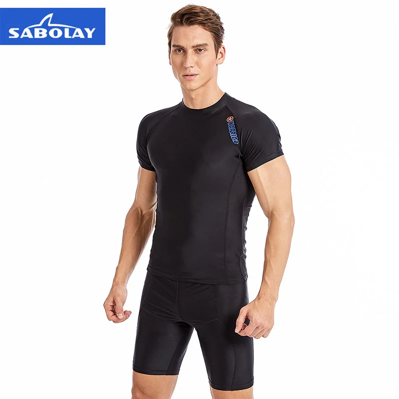 L-4XL 5XL Plus Size Short Sleeve Swimsuit Men Rash Guard Surfing Suit Swim Shirt Shorts Rashguard Sails Diving Wetsuit Clothes