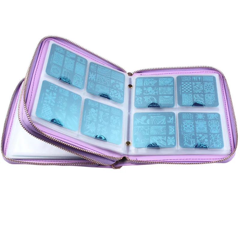 Günstig Finger Engel 192 Slots 6 Farben Nail art Stanzen Platten Doppel reißverschluss Fällen Nagel Schablone Halter Maniküre Vorlage Oragnizer