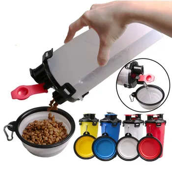 

2 In 1 Pet Feeder Dog Water Bottle Collapsible Dog Bowls Travel Outdoor Cats and Dogs Food Storage Container Pet Supplies