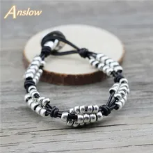 Anslow, diseño creativo, joyería de moda, 3 filas de cuentas hechas a mano, envoltura DIY, pulseras de cuero Retro Vintage, regalo de Navidad LOW0803LB