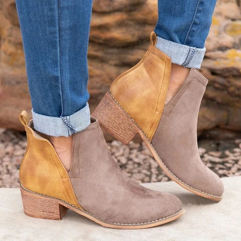 

2019 Autumn Women Shoes Slip On Retro High Heel Ankle Boots Female Block Mid Heels Casual Botas Mujer Booties Feminina Size 43