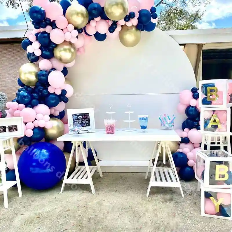 navy blue and pink baby shower decorations