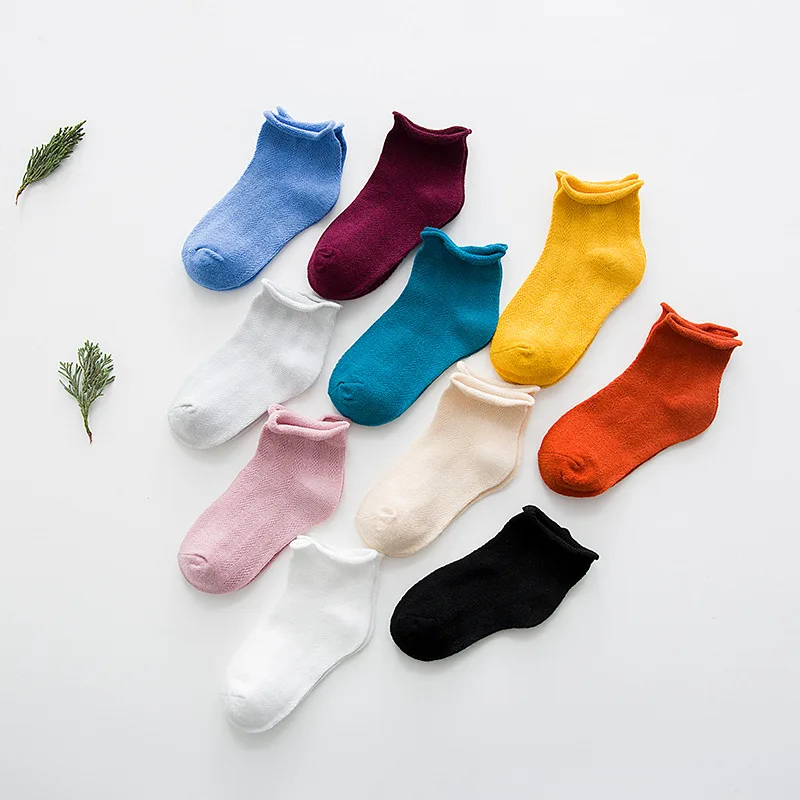 

CHILDREN'S Socks Spring And Summer New Style Cotton Socks Solid Color Crimping Breathable Fishnet Stockings Girls Baby Short Soc