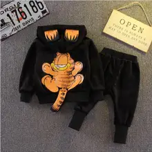 Осенняя рубашка на молнии для отдыха для мальчиков коллекция года, детская одежда костюм с длинными рукавами и капюшоном с рисунком из мультфильма комплект из двух предметов