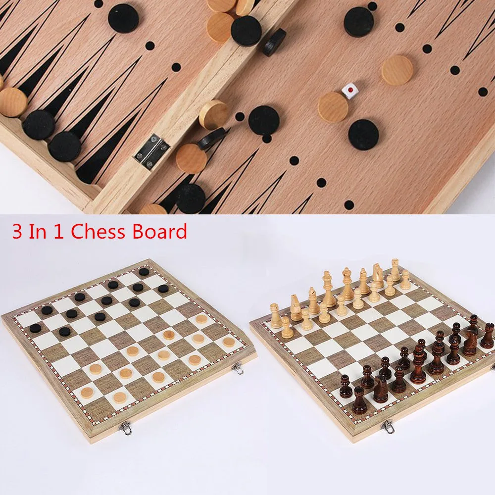 

3 In 1 Wooden International Chess Set Folding Chess Board Funny Board Game Backgammon Checkers Toys Home Entertainment
