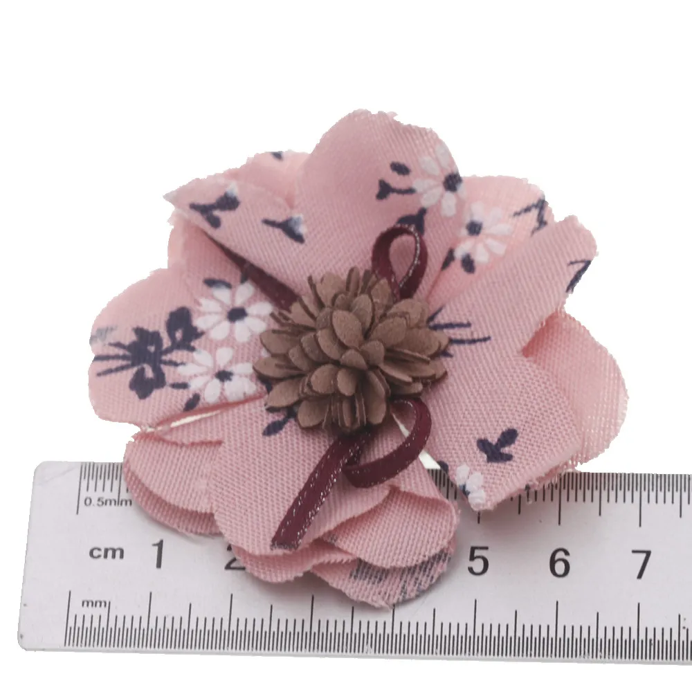 7 см Детский принт с Stamen новорожденных Diy цветок аксессуары без повязки на голову без заколки для волос для девочек Детские аксессуары для волос 5 шт./партия