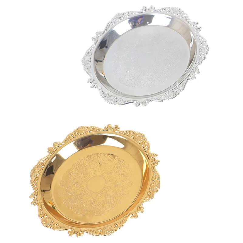 Style Silver Golden Iron Tray Glossy Plate Decoration Ornaments Buffet Fruit Cake Party Supplies Dessert Storage Plates 책상 트레이