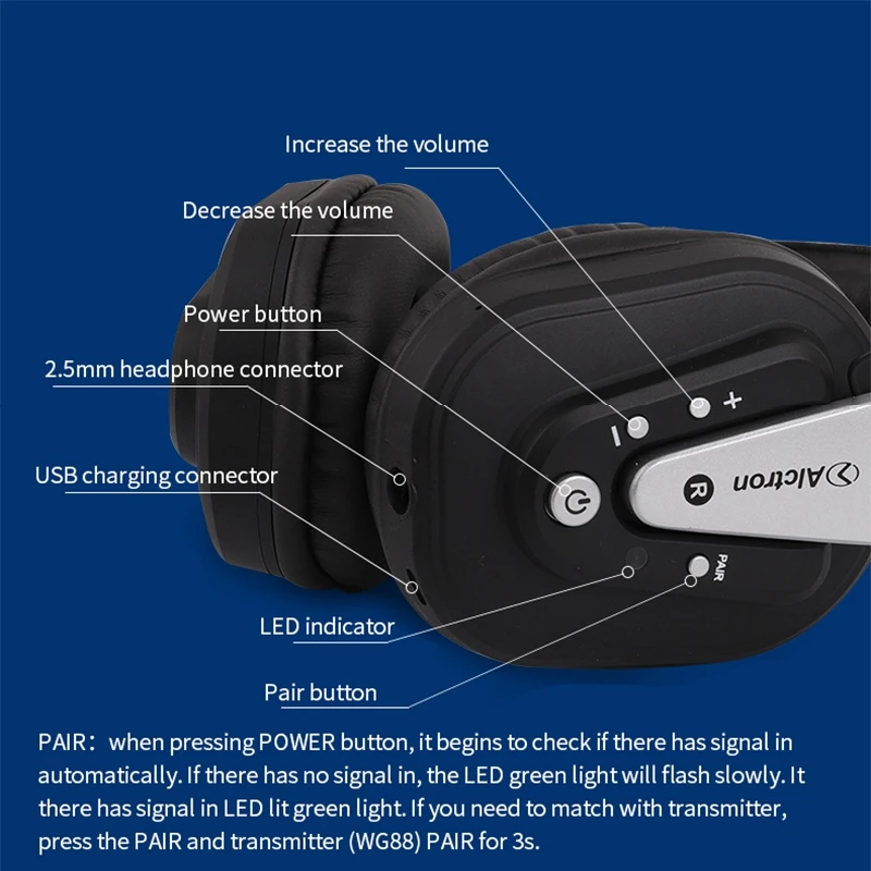 Alctron HE810 Monitor Headphone 50 mm Drivers 2.4G Wireless Recording Headset Fully Enclosed Professional