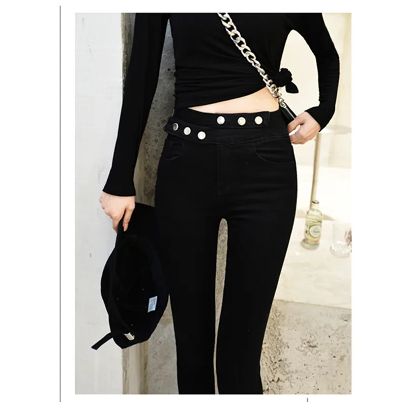 JUJULAND/горячая Распродажа, джинсы-карандаш для женщин, винтажные джинсы с высокой талией, женские повседневные Стрейчевые узкие джинсы, Femme, черные, 9823-1