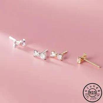 

925 Sterling Silver Cubic Zirconia Bowknot Shape Earings Gold Color Plated Small CZ Bow Studs Earrings Jewelry for Women Girls
