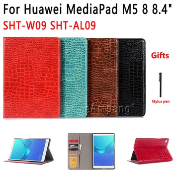 

Case for Huawei MediaPad M5 8 8.4 inch SHT-W09 SHT-AL09 Crocodile Premium Leather Flip Smart Cover Tablet Shell + Pen