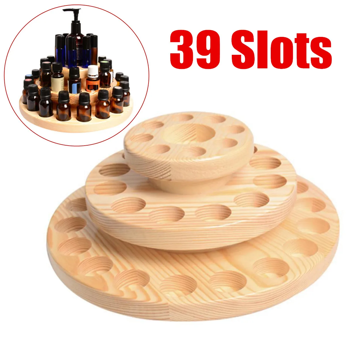 

High Quality 39 Slots Three Layers Essential Oil Storage Box Circle Wooden Case Aromatherapy Solid Wood Display Stand