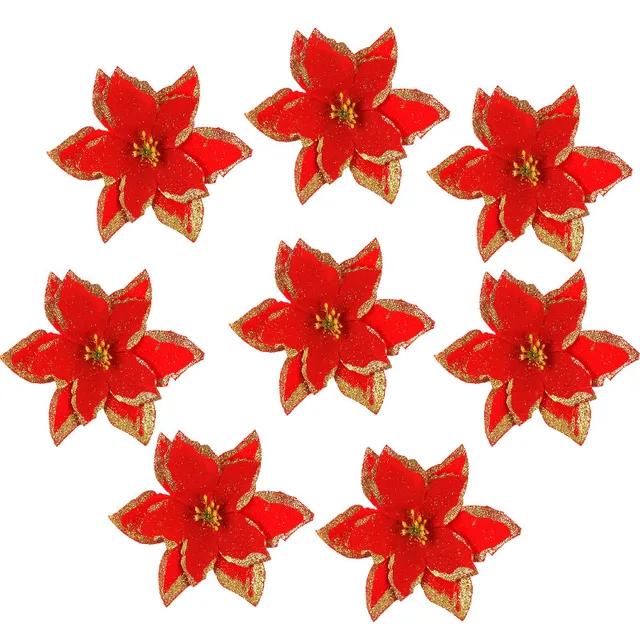 5/10Pcs 13cm Glitter Artificial Flowers For Christmas Tree Decoration DIY Christmas Ornaments Home Wedding Xmas Party Decoration F06