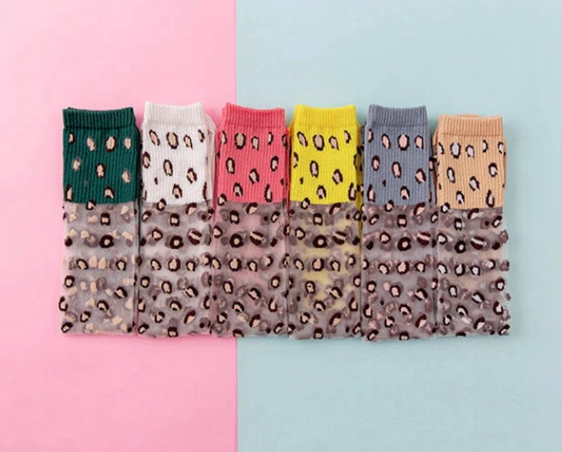 Kids Girls Lace Stockings Leopard Printed Stitching Knee Length Stockings Blue Pink Rose White Cotton Underwear GZ29