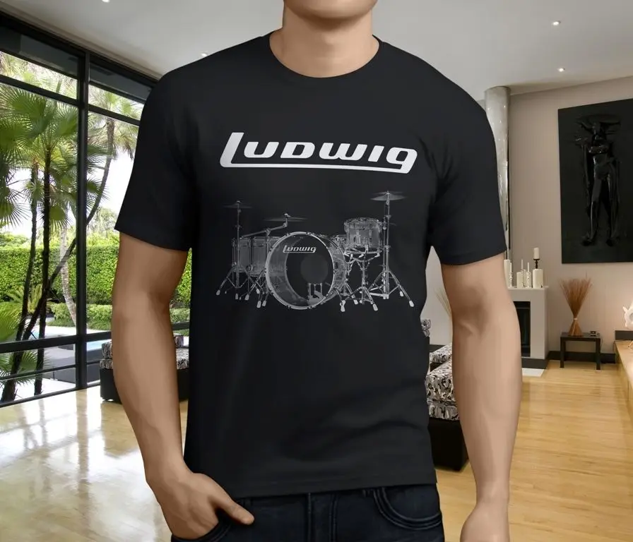 New Ludwig Drumset Percussion Drum Cymbal Drums Men's Black T Shirt