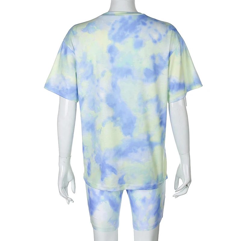 Darlingaga Casual Tie Dye Two Piece Set Women Tracksuit Fashion Summer Top and Biker Shorts Matching Sets Outfits Sportswear New