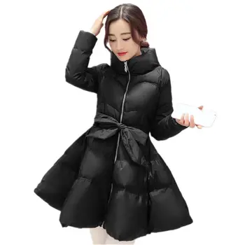 

Black Down Cotton Coat Winter Jacket Female Slim Warm Long Sleeve Women Winter Jacket Padded Outerwear Thick Ladies Coats Q1949