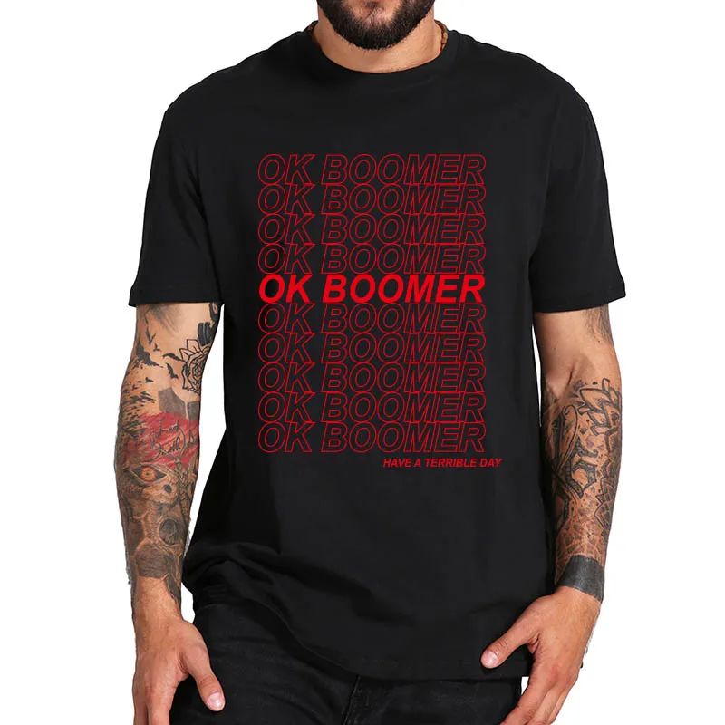 Футболка OK Boomer, новая вещь, новые идеи, цитата, забавная футболка, хлопок, европейский размер, повседневная, круглый вырез