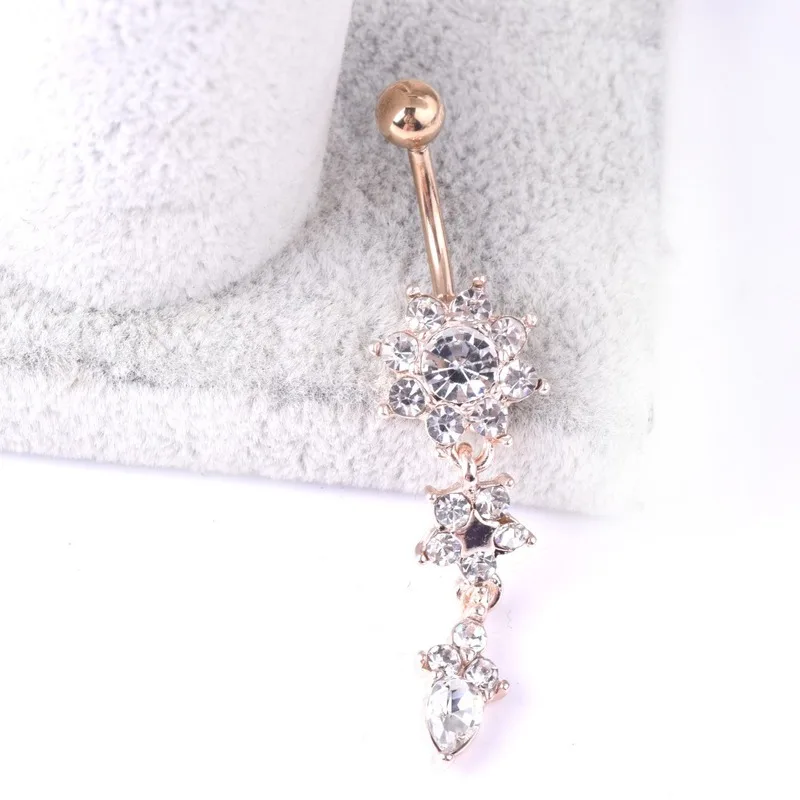 1PCs Sexy Belly Bars Belly Button Rings Belly Piercing Crystal Flower Body Jewelry Navel Piercing Rings Golden Body Accessories