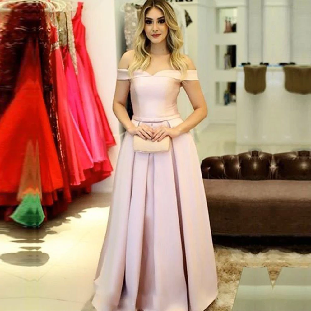 С плеча Розовые атласные вечерние платья трапециевидной формы Vestido вечернее Элегантное Длинное платье для выпускного сексуальное спереди вечернее платье