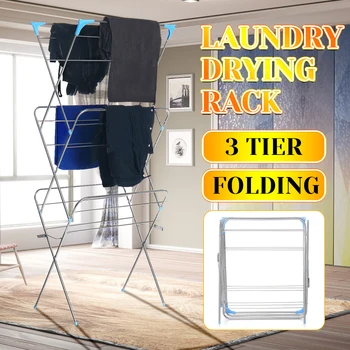 

Three Layers Floor-Standing Clothes Drying Rack Hangers Foldable Clothes Airer Iron Durable Clothes Drying Airer Rack Home Decor