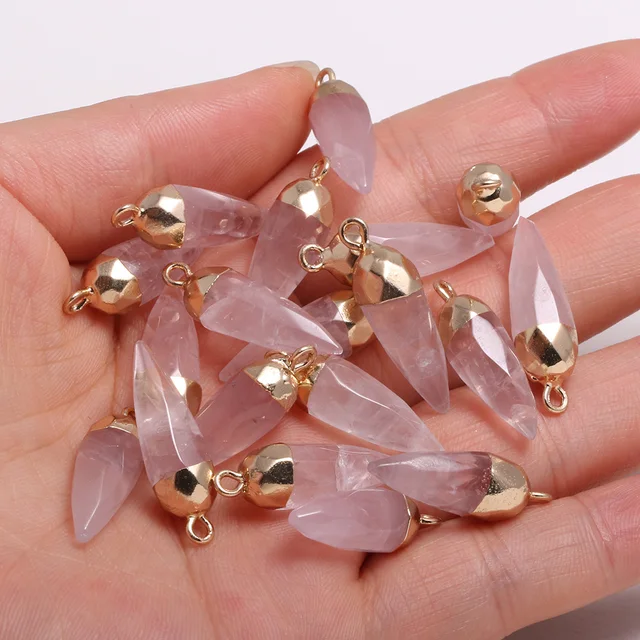 1pcs Natural Stone Crystal Faceted Rose Quartzs Pendant For DIY Jewelry Making Necklace Accessories Women Gift Size 13x26mm Rose Quartz