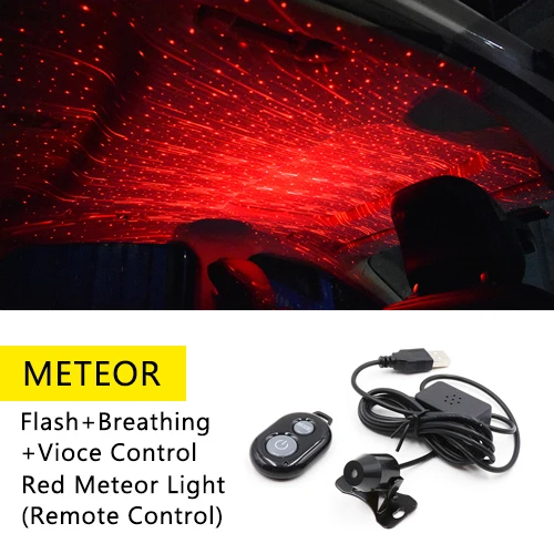 Meteor 3 mode Niscarda красными звездными Метеор Звезда светильник Автомобильный светодиодный Атмосфера звук музыки дистанционного Управление лазерный светильник зарядных порта USB для автомобиля декоративная интерьерная стенная панель лампы - Испускаемый цвет: Meteor 3 mode