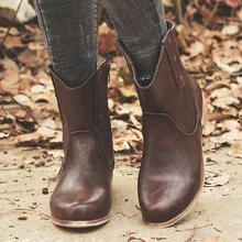 Женская прогулочная обувь ботильоны из искусственной кожи полусапожки в западном стиле с широким голенищем винтажная Женская пикантная Уличная обувь на низком каблуке, Размеры 35-43