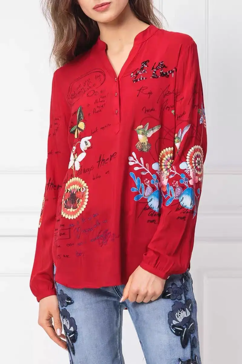 Новая модная испанская блузка DESIGUAL с v-образным вырезом