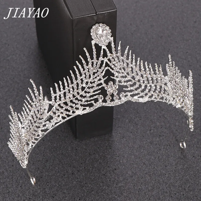 Rhinestone Tiaras and Crowns Women Hair Accessories Silver Color Feather Crown Headband Wedding Crystal Tiara | Украшения и