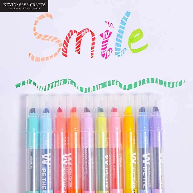 10colors/Set Erasable Highlighter Pen Set Oblique Erasable Marker