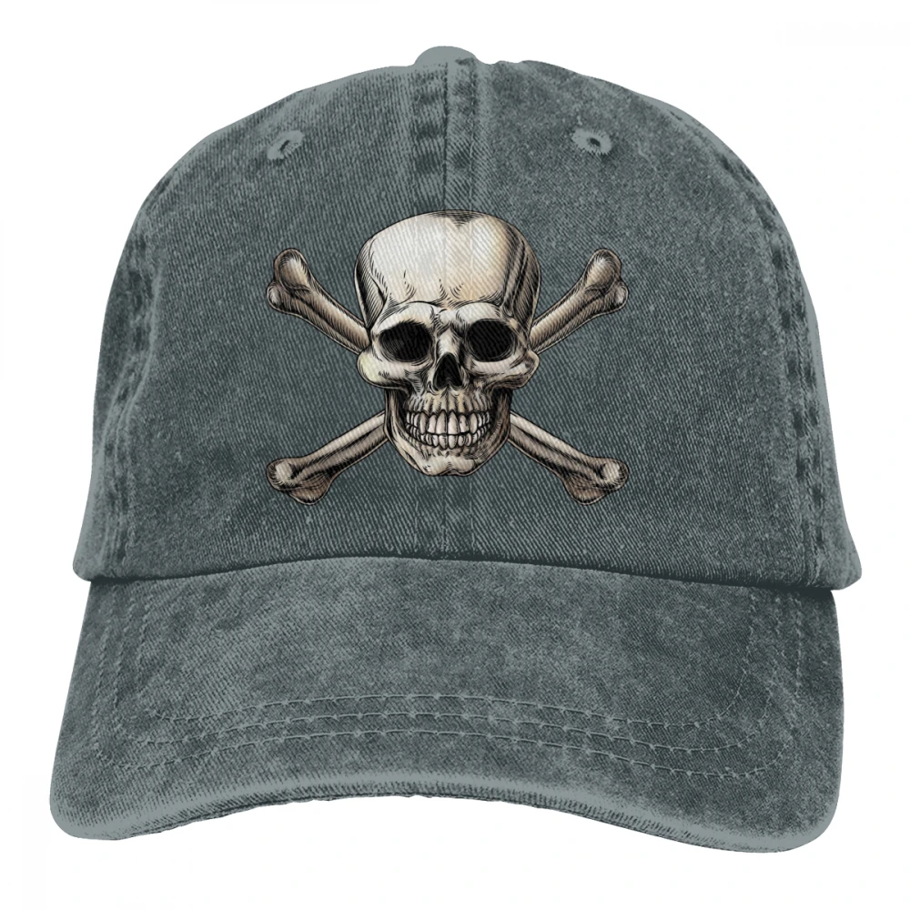 Череп со скрещенными костями Casquette черные унисекс Мужские Женские джинсовые бейсболка с ремешком кепки регулируемые Гольф папа шляпа